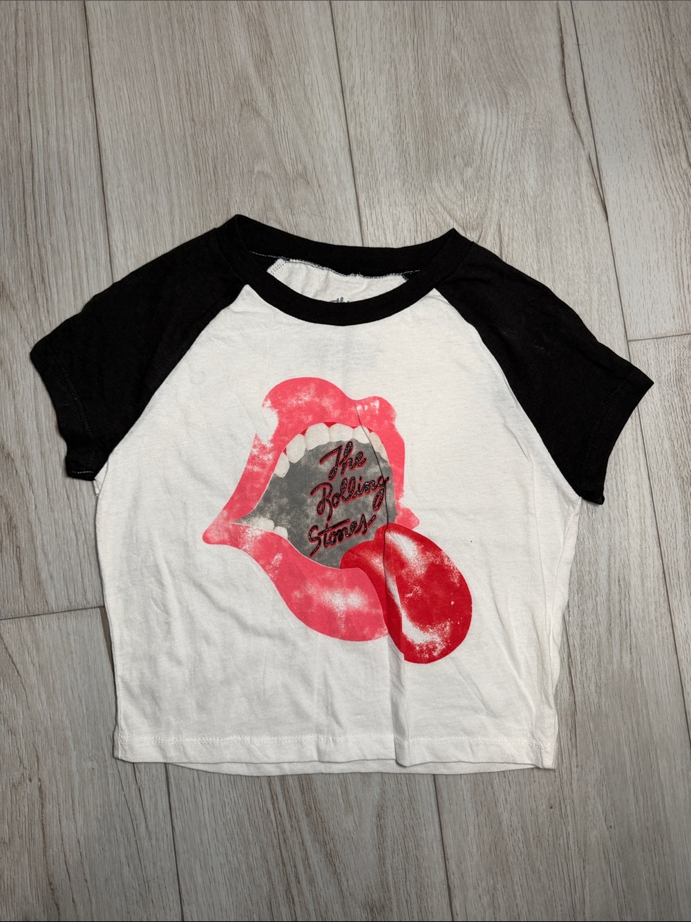 Urban Outfitters White + Black Rolling Stones Graphic Raglan Tee